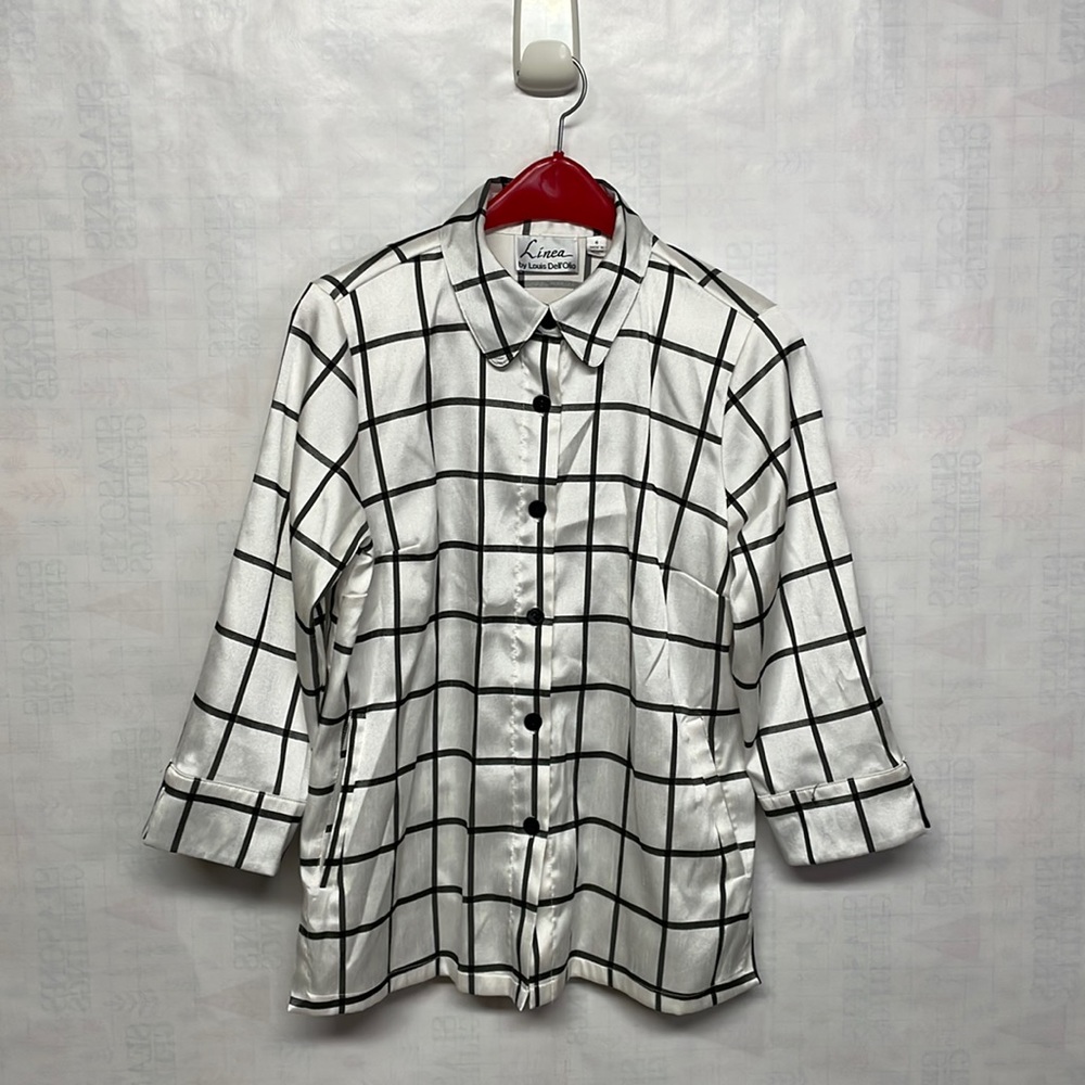 Linea by Louis Dell Olio women collared button up shirt white and black